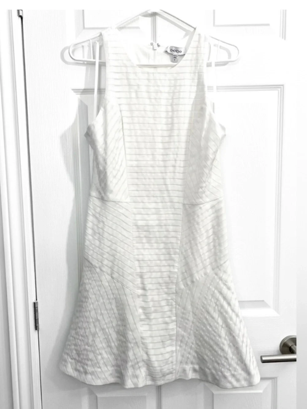 White Striped Fit and Flare Skater Dress - Picture 3 of 7
